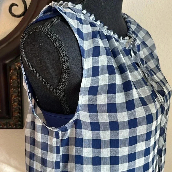 Liz Claiborne NWT Henley Ruffle Tank Navy Blue Gingham XS - Picture 8 of 16